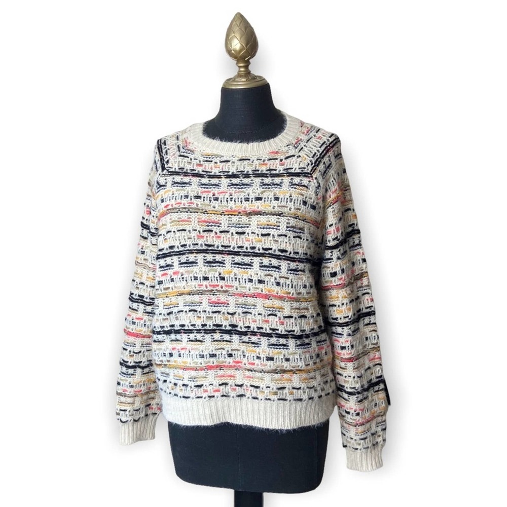 Lumiere Sweater Cream Peach Black Chunky Knit Crew Neck Size Small